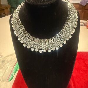 Elegant Silver Crystal Woven Track Necklace